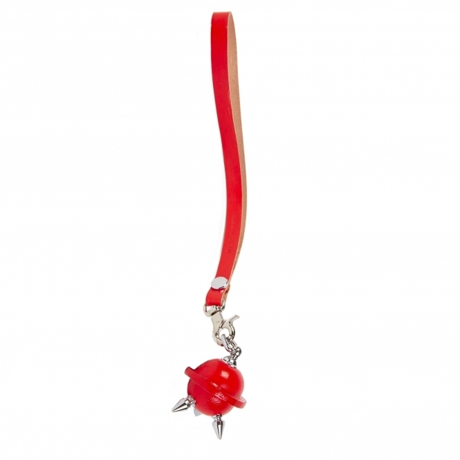Red & Silver Mini Studded Leather Key Chain/ Necklace