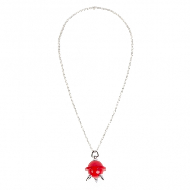 Red & Silver Mini Studded Leather Necklace/ Key Chain