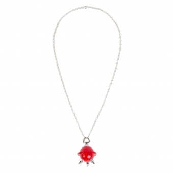 Red & Silver Mini Studded Leather Necklace/ Key Chain