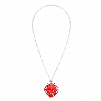Red & Silver Studded Leather Locket Lollipop Necklace/ Key Chain