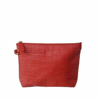 Ruby Red Croco Leather Clutch Bag
