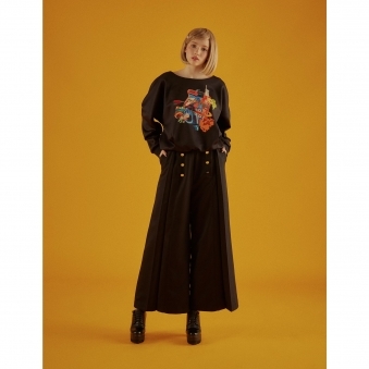 High Waisted Swing Wide Leg Trousers In Black