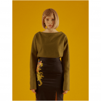 Wool Boat Neck Top In Golden Lime