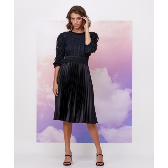 Satin Pleated Dress with Ruffle Top and Wide Waist