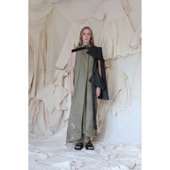 Sculptural dress in Waxed Cotton
