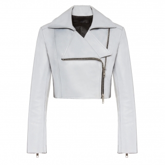 Silver Cropped Reflective Moto Jacket