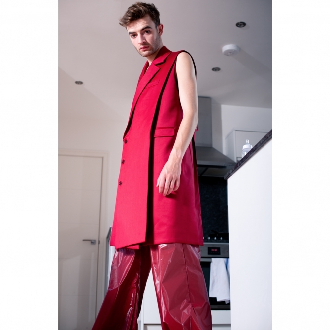 Made To Order Long Red Sleeveless Suit Coat