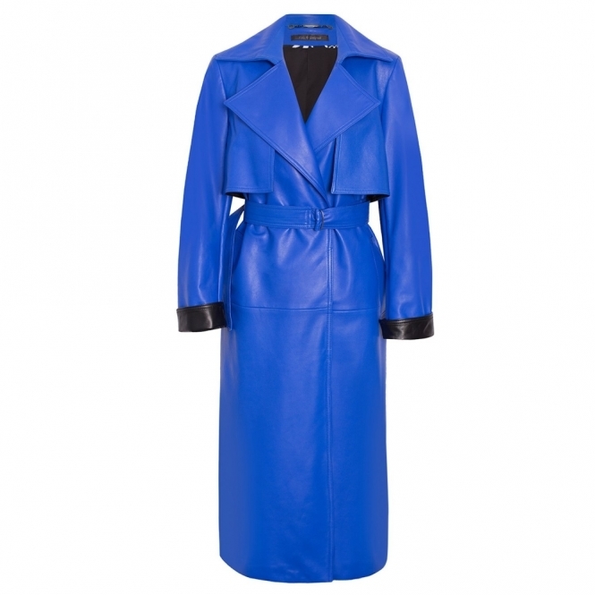 Sky' Leather Trench Coat with Embroidery