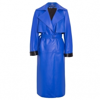 Sky' Leather Trench Coat with Embroidery