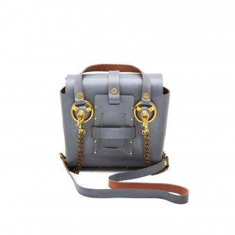 Small Grey & Gold Studded Leather Bag