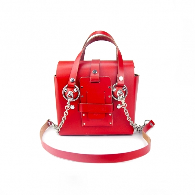 Small Red & Silver Studded Leather Bag