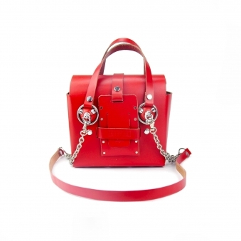 Small Red & Silver Studded Leather Bag