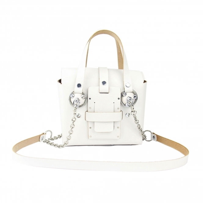 Small White & Silver Studded Leather Bag