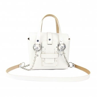 Small White & Silver Studded Leather Bag