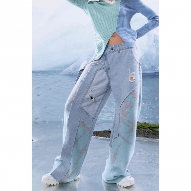 Snow Denim Cashmere Panel Trousers