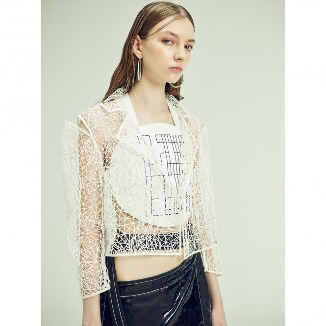 SS20 Made To Order 3D PU Deconstructed Shoulder Lace Blazer