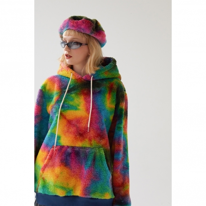 Tie-dye Borg Fur Hoodie