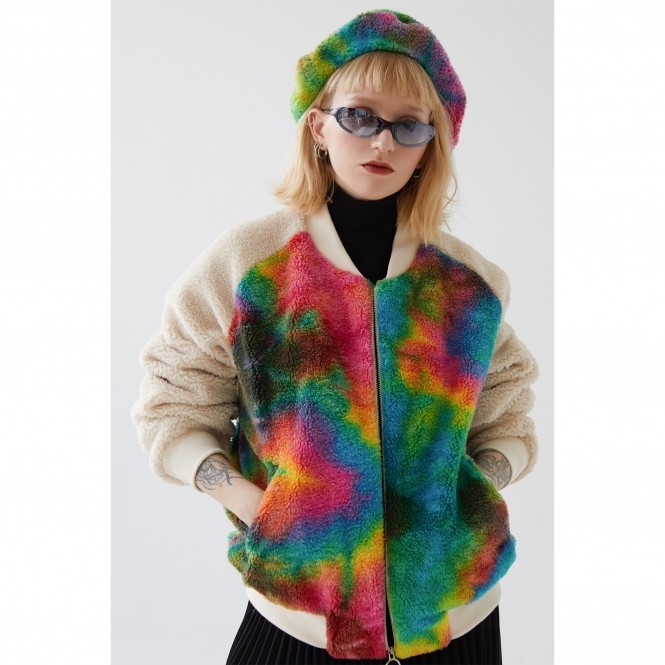 Tie-dye Borg Fur Raglan Jacket