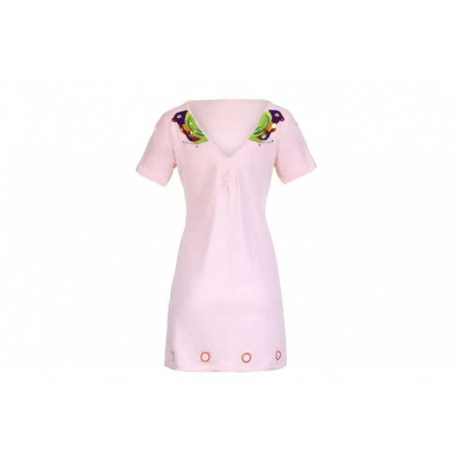 Two Way Embroidered Lorikeet Bird T-shirt Dress – Nude/Peach