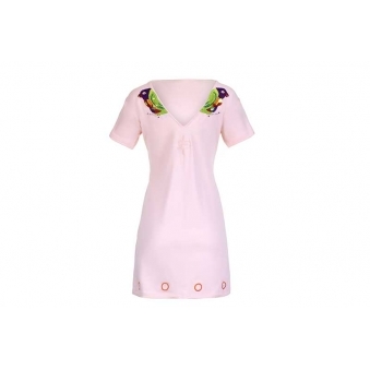 Two Way Embroidered Lorikeet Bird T-shirt Dress – Nude/Peach