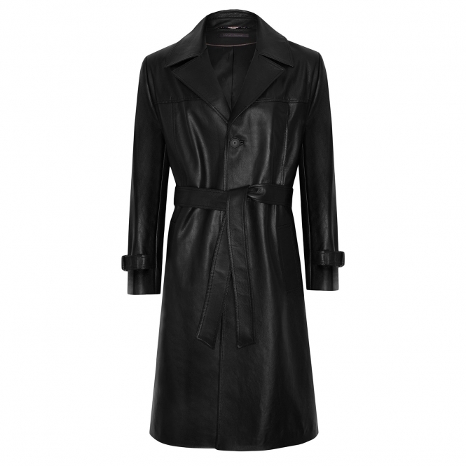 'V' Leather Trench Coat With Amen Break Print