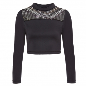 Black Crop Top with Reflective ZigZag Thread Detail