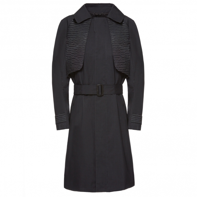 Black Trench Coat with Flash Reactive Line Motif