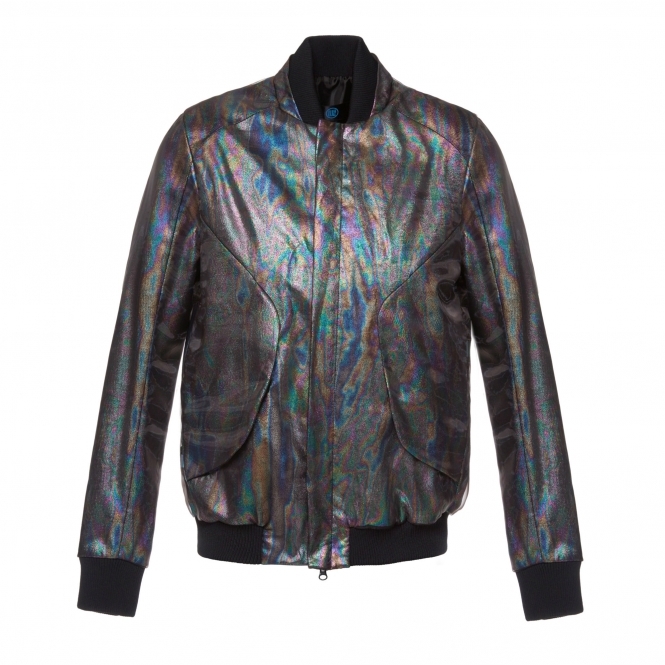 Flash Reactive Rainbow Oil Effect Bomber Jacket
