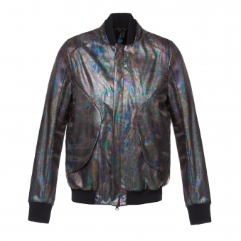 Flash Reactive Rainbow Oil Effect Bomber Jacket