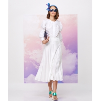 White Pleat Midi Skirt with Elasticated Waist