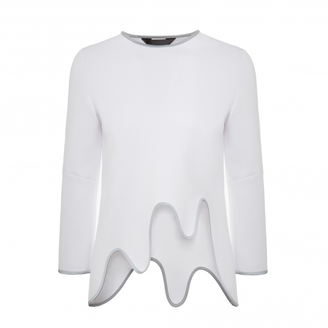 White Scalloped Hem Reflective Trim Top