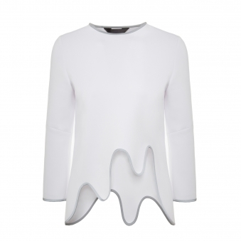 White Scalloped Hem Reflective Trim Top