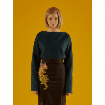 Wool Boat Neck Top In Navy
