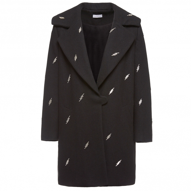 Wool Coat with Lightning Shape Beaded Embellishment