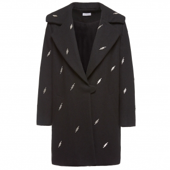 Wool Coat with Lightning Shape Beaded Embellishment
