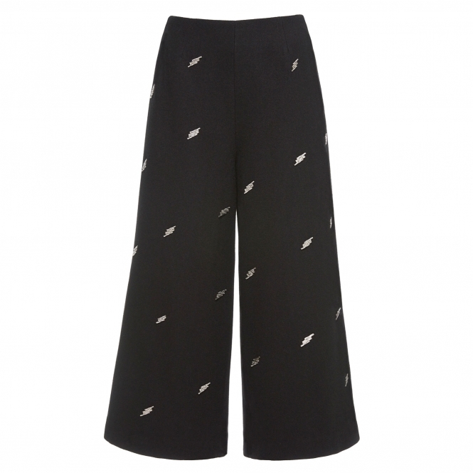 Wool Culottes with Lightning Shape Beaded Embellishment 