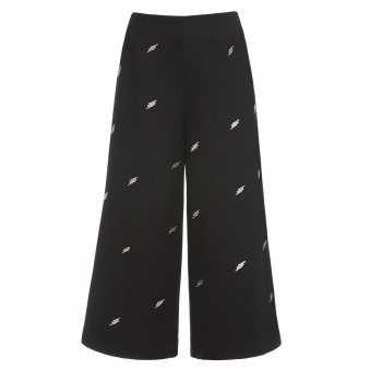 Wool Culottes with Lightning Shape Beaded Embellishment 